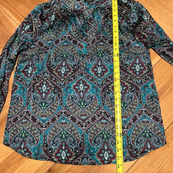 Talbots Teal and Black Patterned Blouse Size Large - Picture 9 of 11